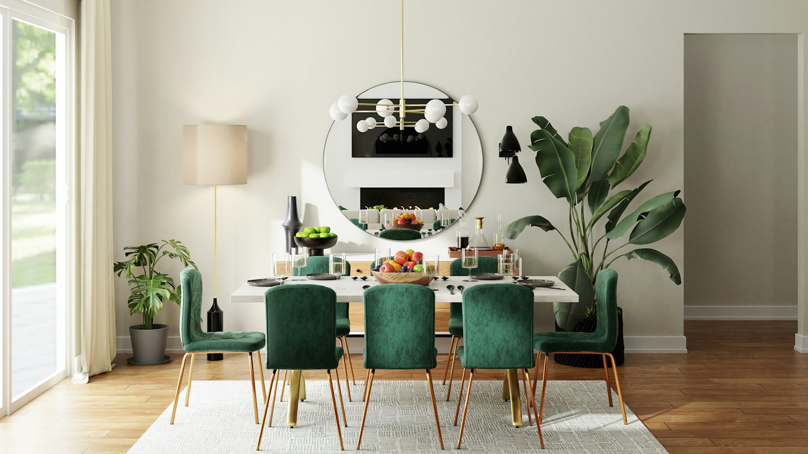 Welcoming dining area with natural materials and simple table styling